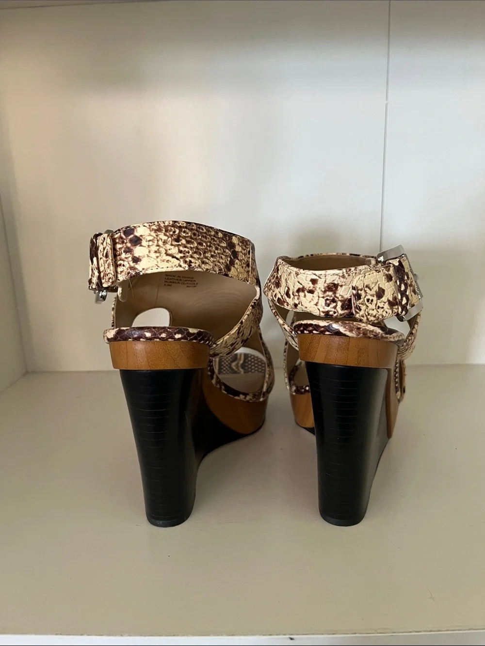 Michael Kors Brown and Cream Snake-Print Platform Sandals